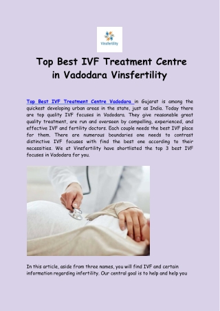 Top Best IVF Treatment Centre in Vadodara Vinsfertility