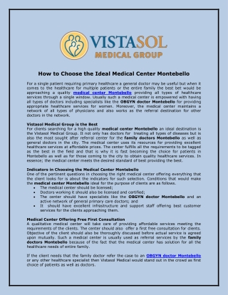 How to Choose the Ideal Medical Center Montebello