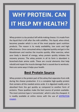 Why Protein. Can It Help My Health?