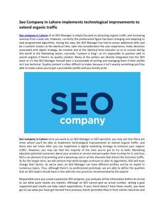 Seo Company in Lahore implements technological improvements to extend organic traffic