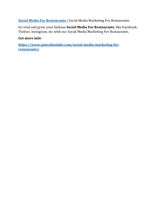 Social Media For Restaurants | Social Media Marketing For Restaurants