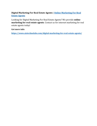 Digital Marketing For Real Estate Agents | Online Marketing For Real Estate Agents