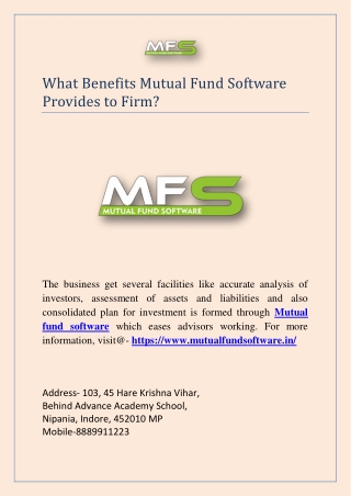 What Benefits Mutual Fund Software Provides to Firm?