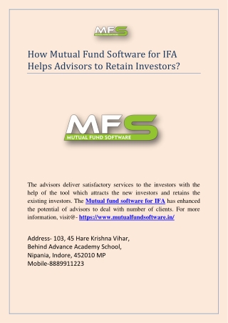 How Mutual Fund Software for IFA Helps Advisors to Retain Investors?