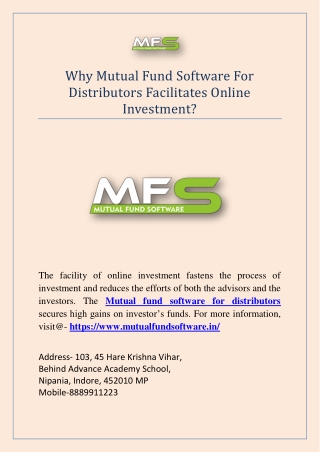 Why Mutual Fund Software For Distributors Facilitates Online Investment?