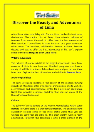Discover the Beauty and Adventures of Lima