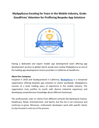 MyAppGurus Exceling for Years in the Mobile Industry, Grabs GoodFirms’ Attention for Proffering Bespoke App Solutions