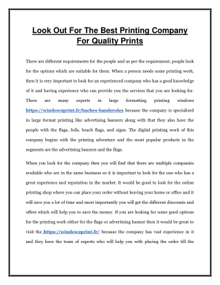 Look Out For The Best Printing Company For Quality Prints