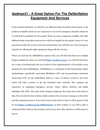 Aedmax21 A Great Option For The Defibrillation Equipment And Services