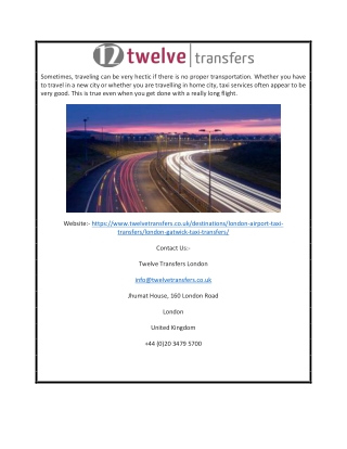 Taxi To Gatwick Airport | Twelvetransfers.co.uk