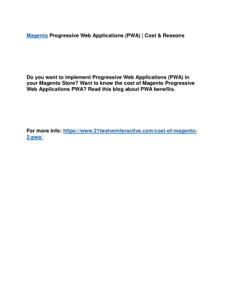 Magento Progressive Web Applications (PWA) | Cost & Reasons