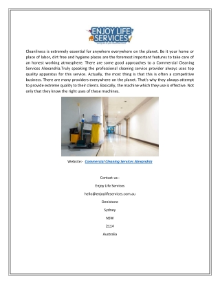 Commercial Cleaning Services Alexandria | Enjoylifeservices.com.au