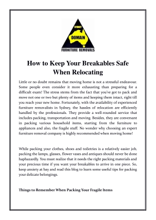 How to Keep Your Breakables Safe When Relocating?