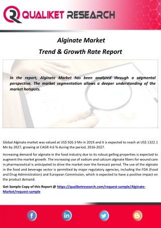 Global Alginate Market Trend ,Revenue, Gross Margin and Market Share (2020-2027)