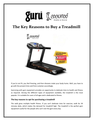 The Key Reasons to Buy a Treadmill