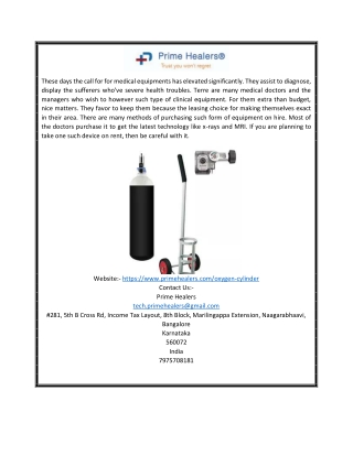 Oxygen Cylinder For Rent In Bangalore