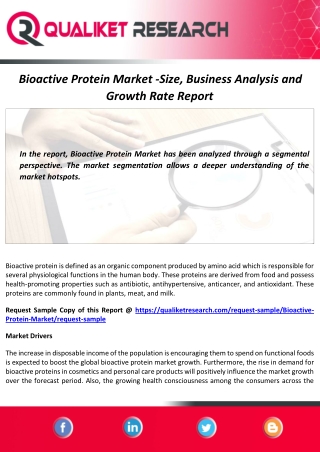 Bioactive Protein Market 2020 - Size, Analysis and Forecast Report by 2027