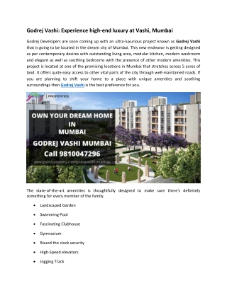 Godrej Vashi Apartments In Mumbai With High End Amenities