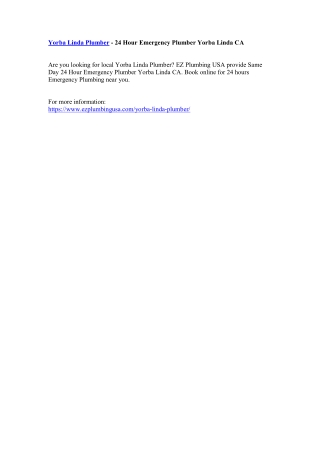Yorba Linda Plumber - 24 Hour Emergency Plumber Yorba Linda CA