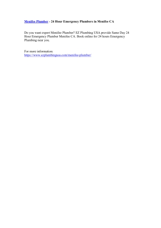 Menifee Plumber - 24 Hour Emergency Plumbers in Menifee CA