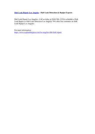 Slab Leak Repair Los Angeles - Slab Leak Detection & Repipe Experts