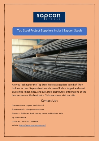 Top Steel Project Suppliers India | Sapcon Steels