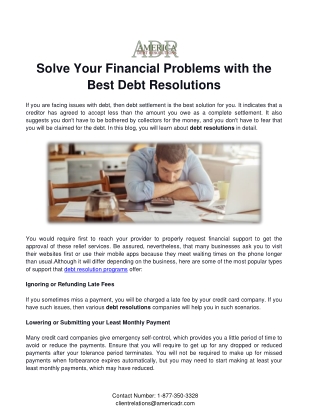 Solve Your Financial Problems with the Best Debt Resolutions