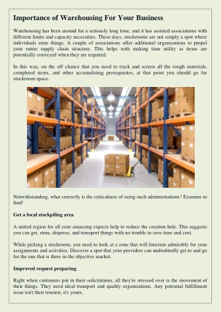 Importance of Warehousing For Your Business