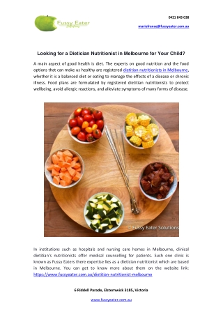 Looking for a Dietician Nutritionist in Melbourne for Your Child?