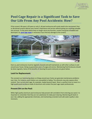 Pool Cage Repair is a Significant Task to Save Our Life From Any Pool Accidents: How?