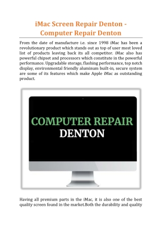 iMac Screen Repair Denton