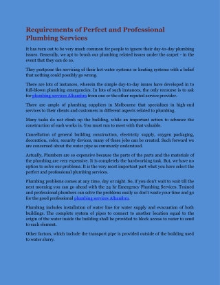 Requirements of Perfect and Professional Plumbing Services