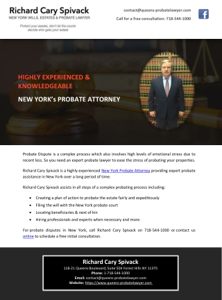 HIGHLY EXPERIENCED & KNOWLEDGEABLE - NEW YORK’s PROBATE ATTORNEY