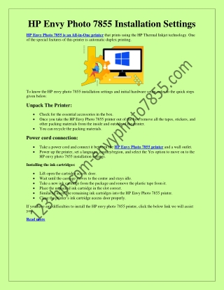 The HP Envy Photo 7855 Printer Installation Setup