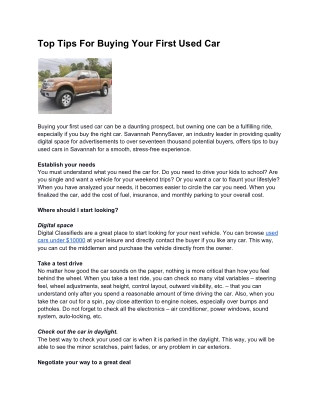 Top Tips For Buying Your First Used Car