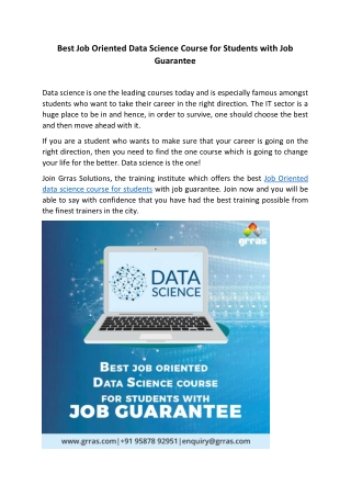 Best Job Oriented Data Science Course for Students with Job Guarantee