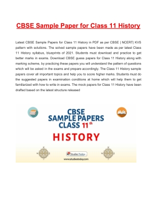 CBSE Sample Papers Class 11 History PDF Solutions Download