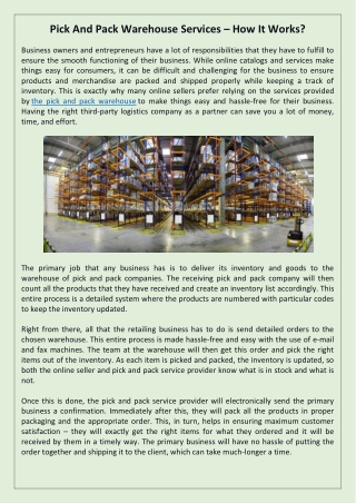 Pick And Pack Warehouse Services – How It Works?
