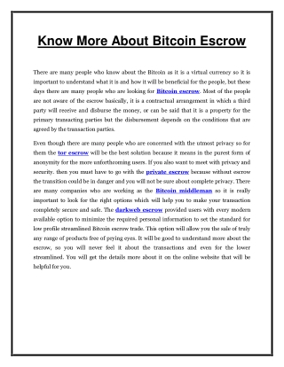 Know More About Bitcoin Escrow
