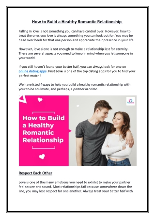 How to Build a Healthy Romantic Relationship