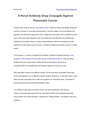 A Novel Antibody Drug Conjugate Against Pancreatic Cancer