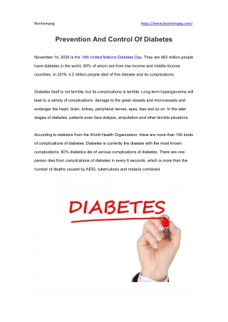 Prevention and control of diabetes