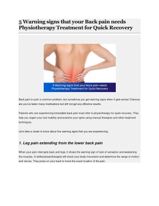 5 Warning signs that your Back pain needs Physiotherapy Treatment for Quick Recovery