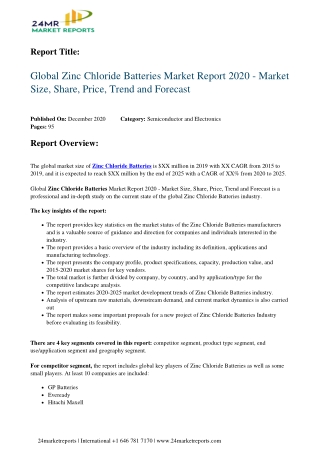 Zinc Chloride Batteries Market Report 2020