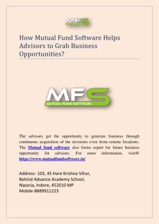 How Mutual Fund Software Helps Advisors to Grab Business Opportunities?