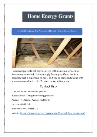 Free Loft Insulation For Pensioners Norfolk | Home Energy Grants