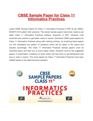 CBSE Sample Papers Class 11 Informatics Practices PDF Solutions Download