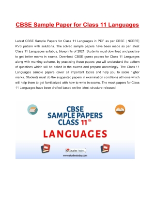 CBSE Sample Papers Class 11 Languages PDF Solutions Download