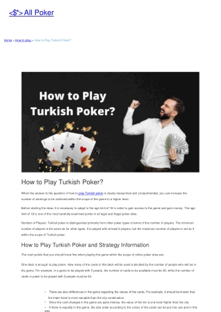 How to Play Turkish Poker?