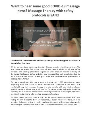 Want to hear some good COVID-19 massage news? Massage Therapy with safety protocols is SAFE!